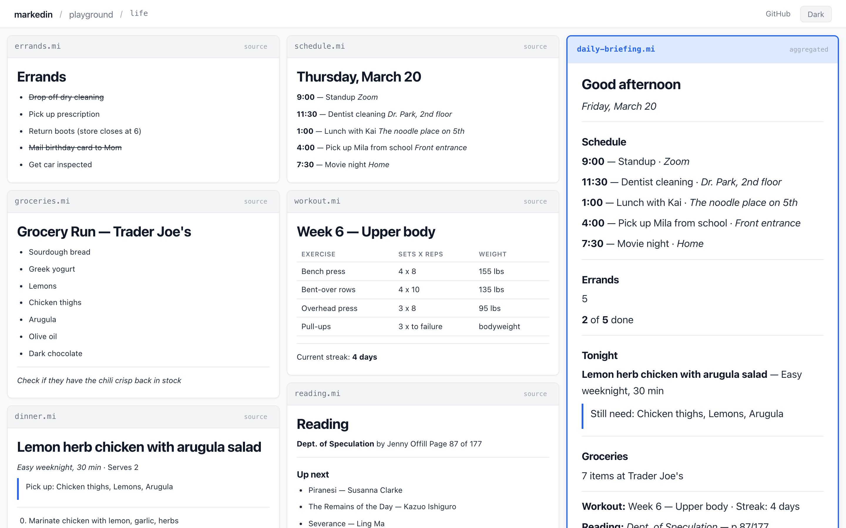 Life dashboard